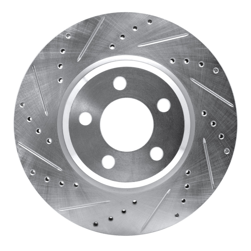 R1 2005-2023 Chrysler 300 Front Left Drilled & Slotted Silver Brake Rotor