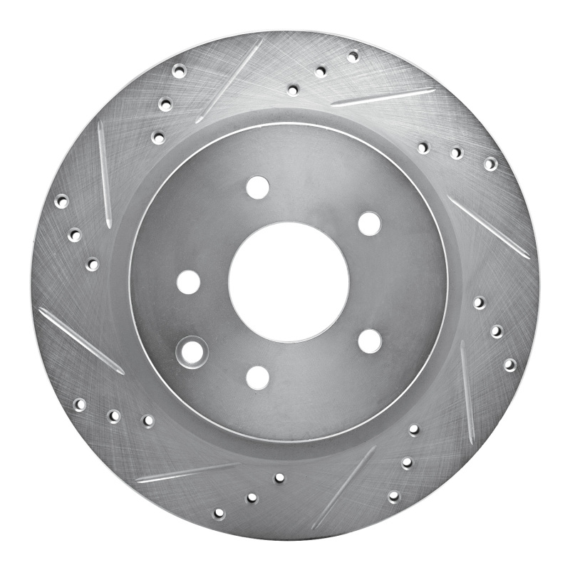 R1 2005-2025 Infiniti EX35 Rear Left Drilled & Slotted Silver Brake Rotor