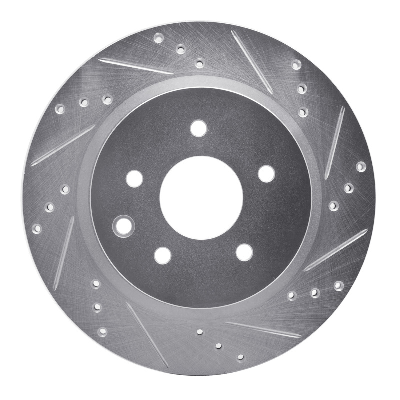 R1 2005-2025 Infiniti M35 Rear Right Drilled & Slotted Silver Brake Rotor