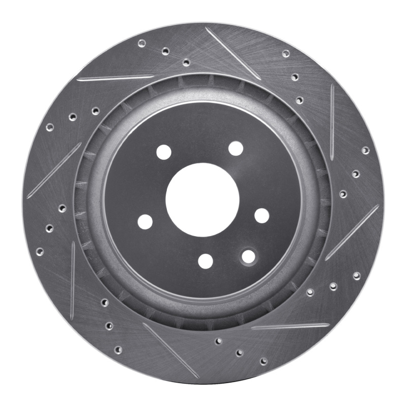 R1 2008-2025 Infiniti G37 Rear Right Drilled & Slotted Silver Brake Rotor