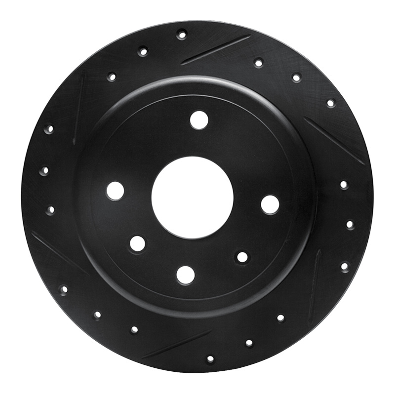 R1 04-10 Chevrolet Epica (USA/Canada) Rear Left Drilled & Slotted Black Brake Rotor
