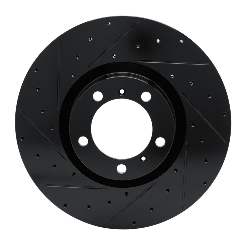 R1 10-24 Audi e-Tron GT Left Front Drilled & Slotted Black Brake Rotor