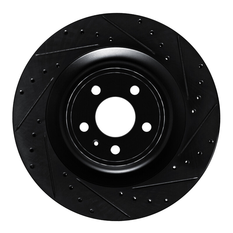 R1 15-18 Porsche Macan Rear Right Drilled & Slotted Black Brake Rotor