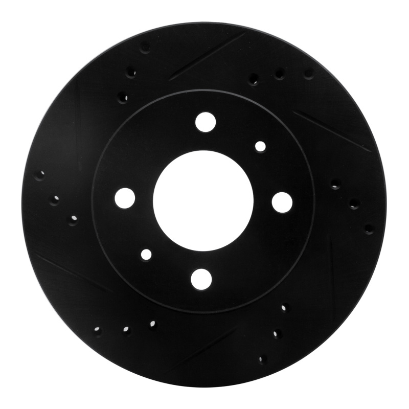R1 00-02 Hyundai Accent Front Left Drilled & Slotted Black Brake Rotor