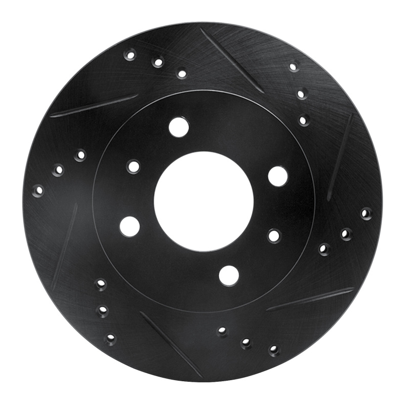 R1 00-02 Hyundai Accent Front Right Drilled & Slotted Black Brake Rotor