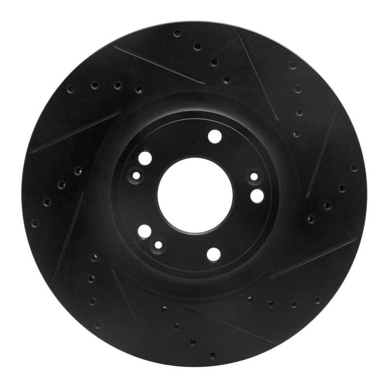 R1 09-14 Hyundai Genesis Sedan Front Right Drilled & Slotted Black Brake Rotor