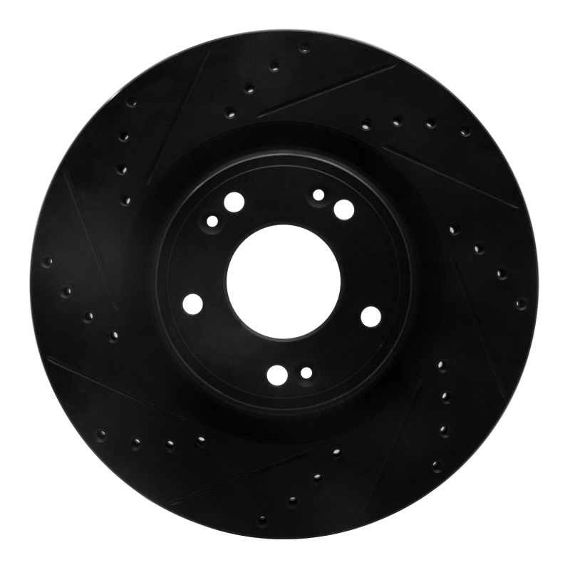 R1 09-11 Hyundai Genesis Sedan Front Left Drilled & Slotted Black Brake Rotor