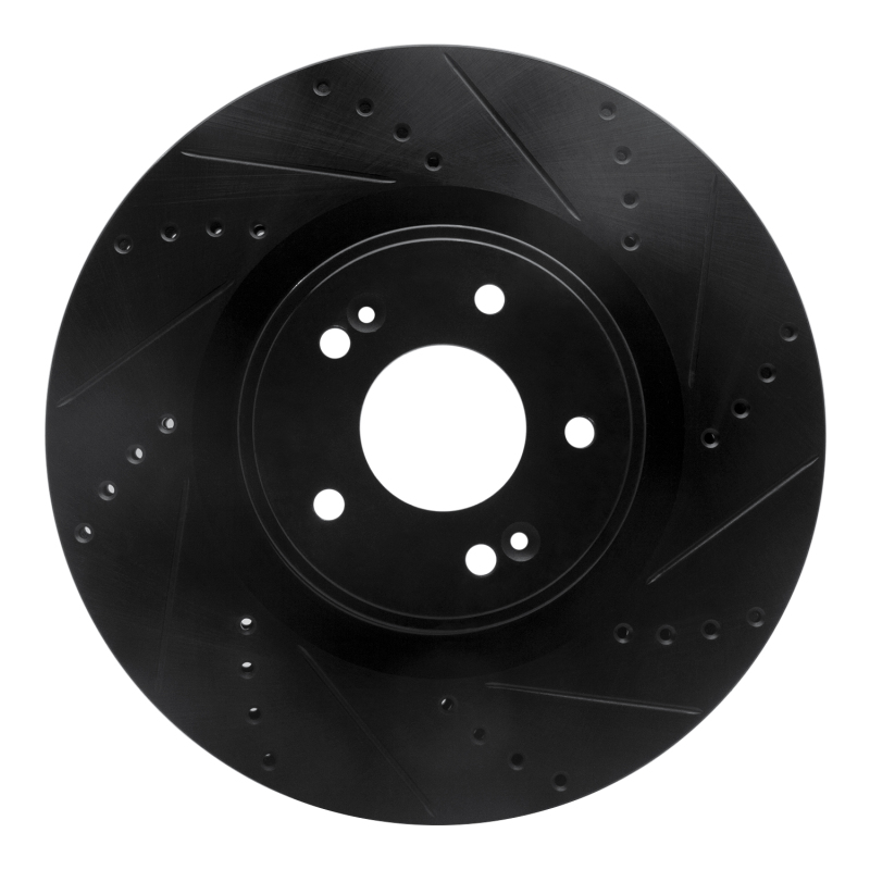 R1 10-16 Hyundai Genesis Coupe Front Right Drilled & Slotted Black Brake Rotor
