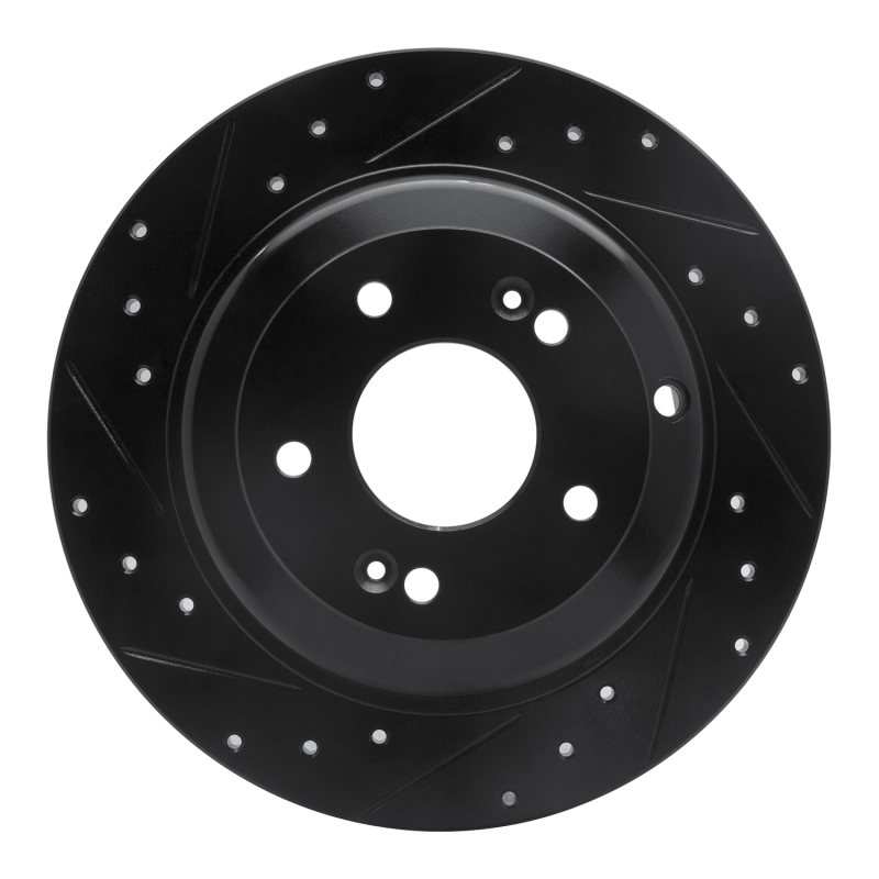 R1 10-16 Hyundai Genesis Coupe Rear Left Drilled & Slotted Black Brake Rotor