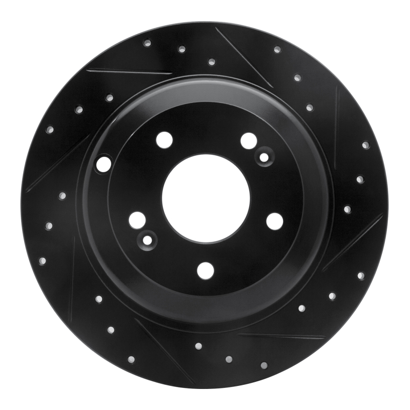 R1 10-16 Hyundai Genesis Coupe Rear Right Drilled & Slotted Black Brake Rotor