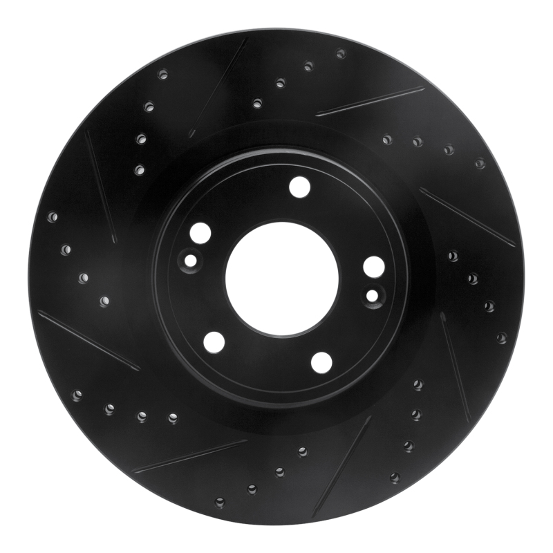 R1 10-16 Hyundai Genesis Coupe Front Left Drilled & Slotted Black Brake Rotor