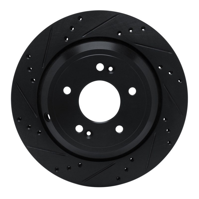 R1 11-17 Hyundai Equus Rear Left Drilled & Slotted Black Brake Rotor