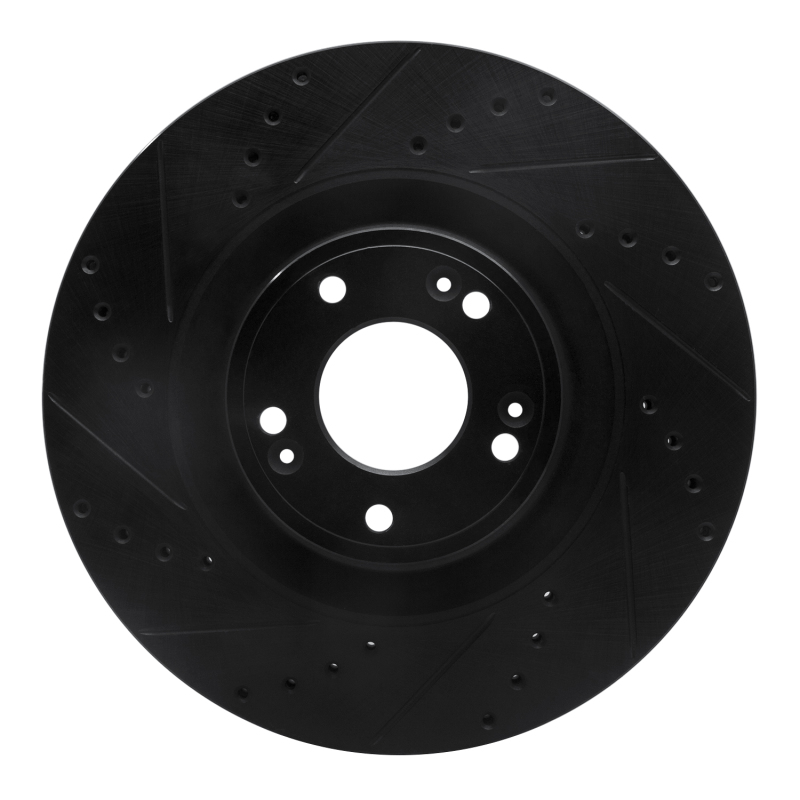 R1 11-17 Genesis G80 Front Left Drilled & Slotted Black Brake Rotor