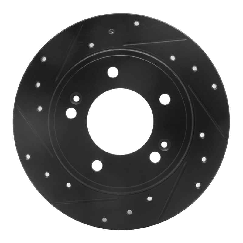 R1 11-25 Hyundai Kona Rear Left Drilled & Slotted Black Brake Rotor