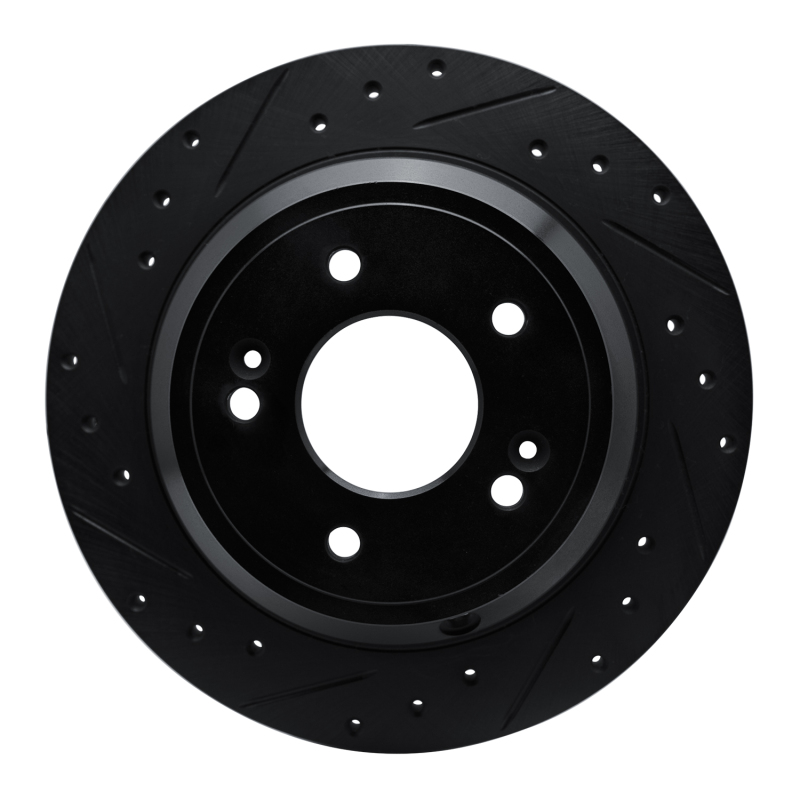 R1 09-20 Genesis G80 Rear Left Drilled & Slotted Black Brake Rotor