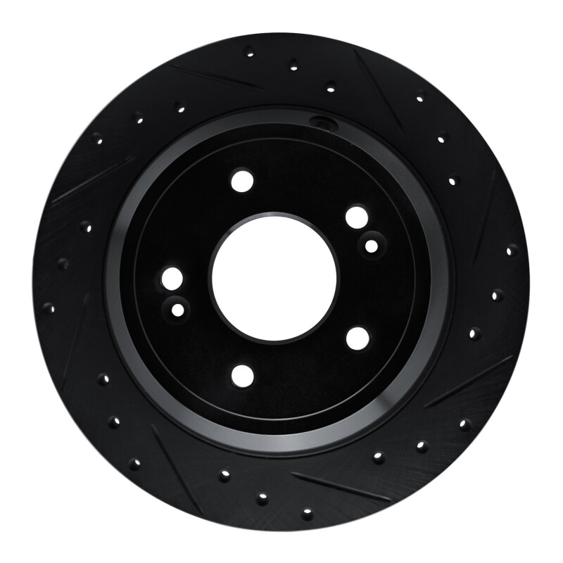 R1 09-20 Genesis G80 Rear Right Drilled & Slotted Black Brake Rotor