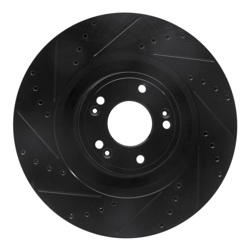 R1 12-17 Genesis G80 Front Left Drilled & Slotted Black Brake Rotor