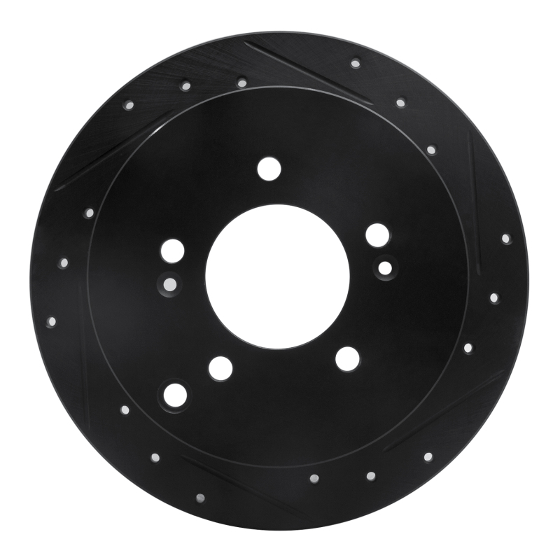 R1 01-16 Hyundai Santa Fe Rear Right Drilled & Slotted Black Brake Rotor