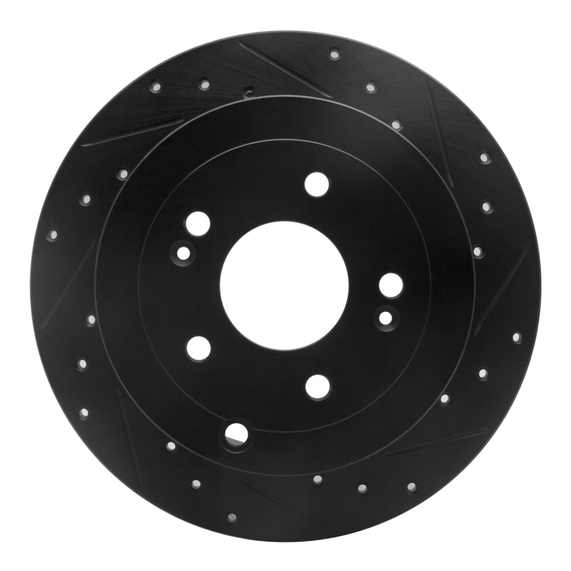 R1 07-09 Hyundai Santa Fe Rear Right Drilled & Slotted Black Brake Rotor