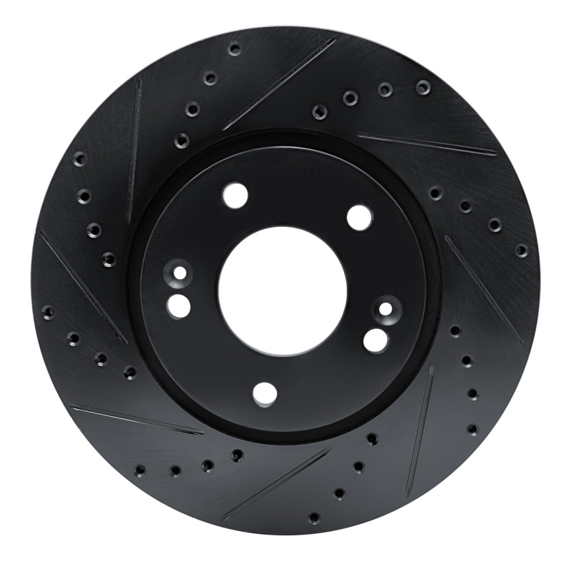 R1 07-09 Hyundai Santa Fe Front Left Drilled & Slotted Black Brake Rotor