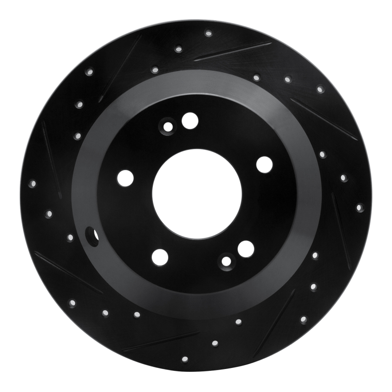 R1 10-21 Hyundai Santa Fe Rear Left Drilled & Slotted Black Brake Rotor