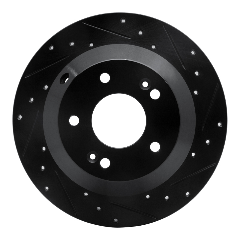 R1 10-21 Hyundai Santa Fe XL Rear Right Drilled & Slotted Black Brake Rotor