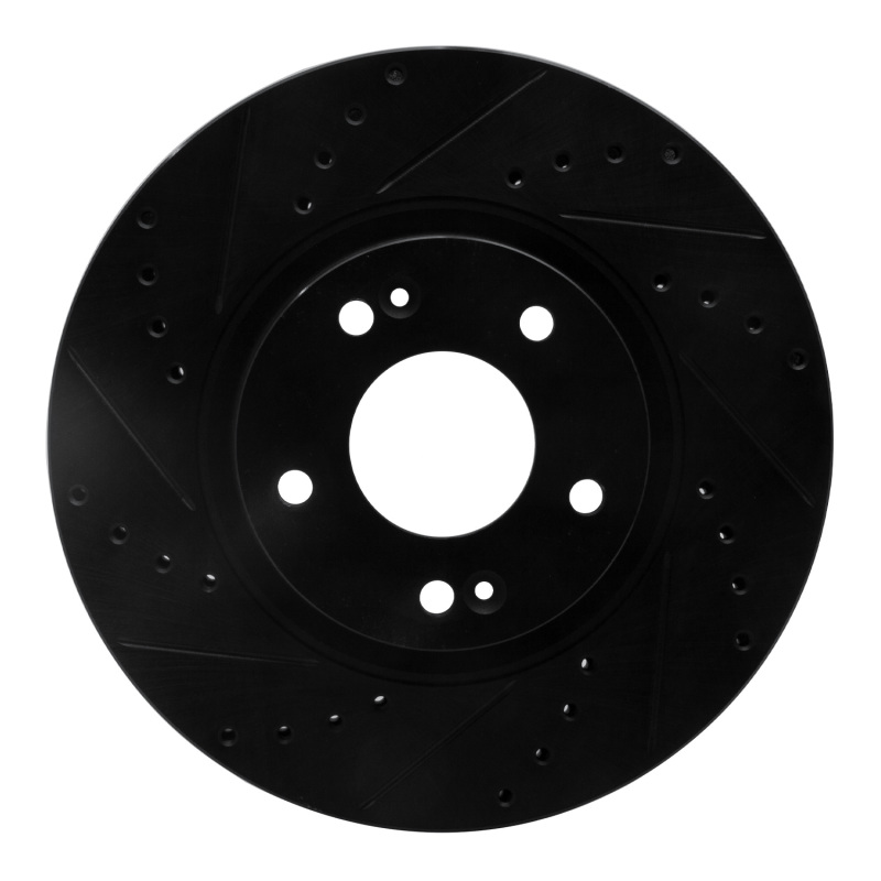 R1 10-13 Hyundai Santa Fe Front Left Drilled & Slotted Black Brake Rotor