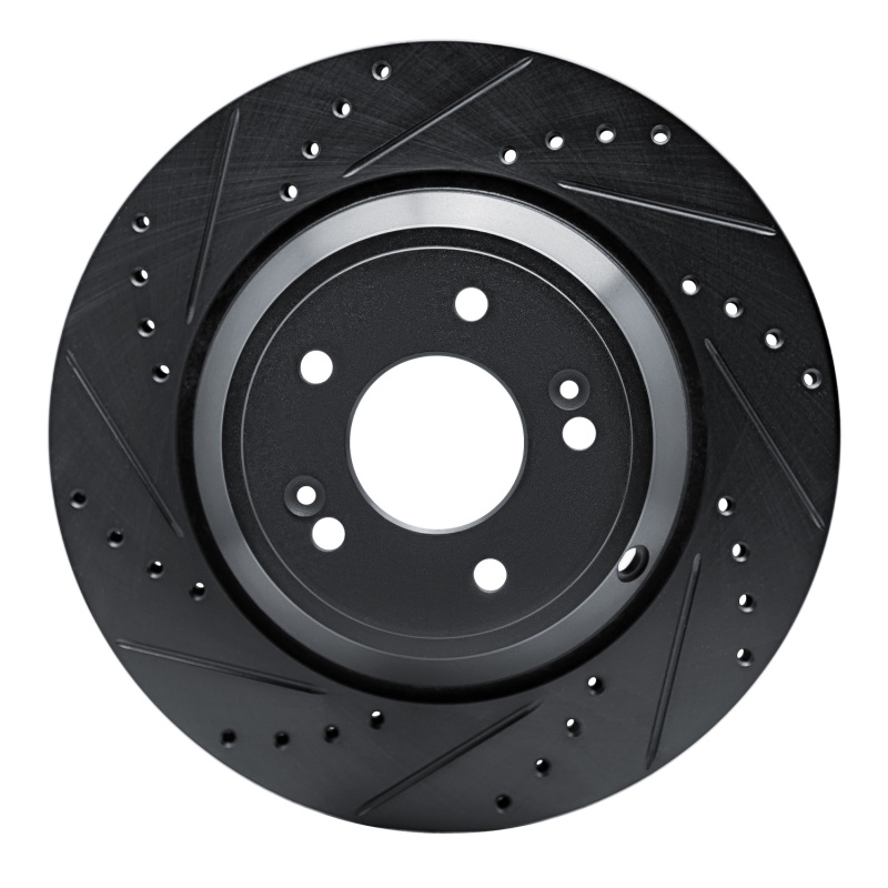 R1 18-23 Genesis G80 Rear Left Drilled & Slotted Black Brake Rotor