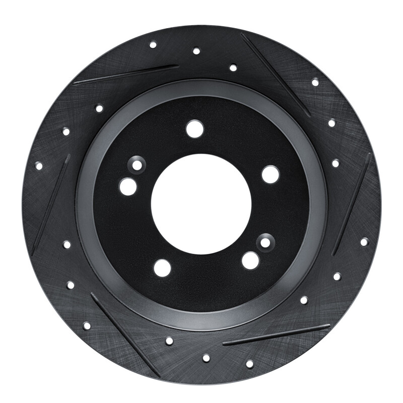 R1 14-23 Hyundai Kona Rear Right Drilled & Slotted Black Brake Rotor