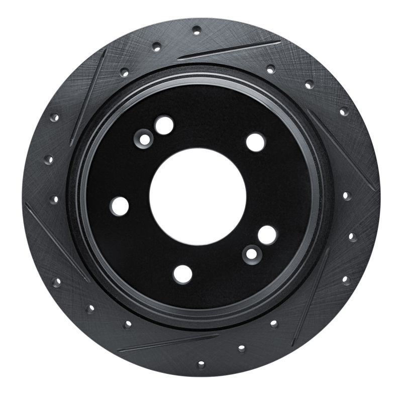 R1 18-25 Hyundai Kona Rear Left Drilled & Slotted Black Brake Rotor