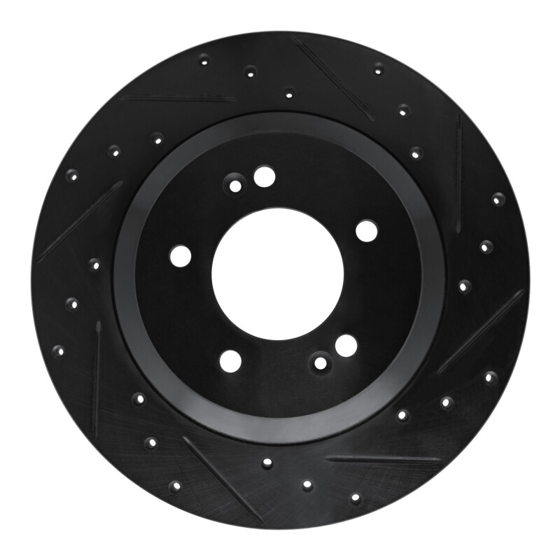 R1 -22 Hyundai Veloster N Rear Right Drilled & Slotted Black Brake Rotor