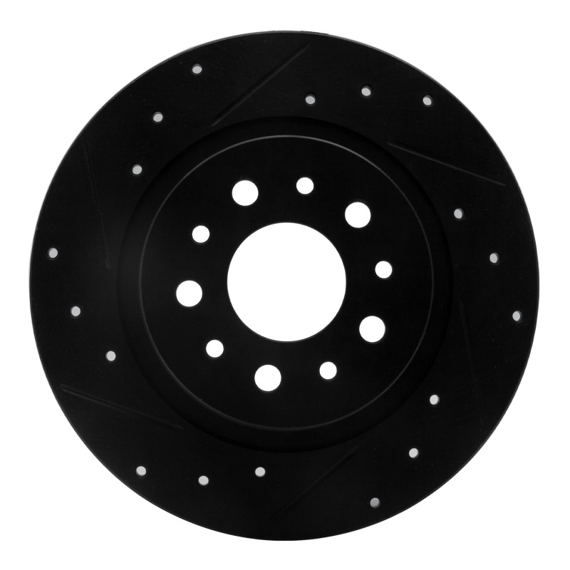 R1 14-19 Fiat 500L Rear Left Drilled & Slotted Black Brake Rotor