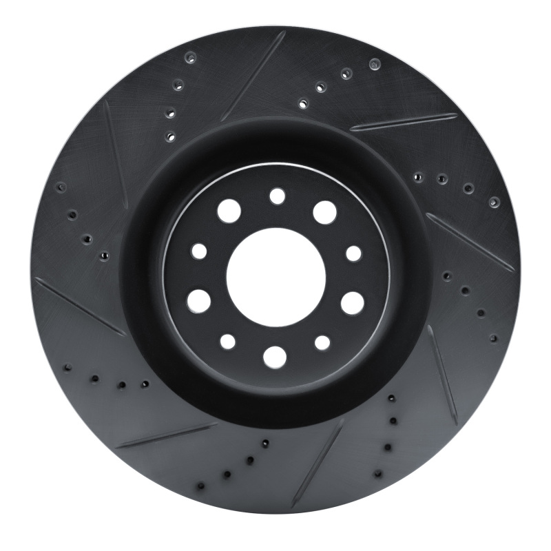 R1 14-19 Fiat 500L Front Left Drilled & Slotted Black Brake Rotor
