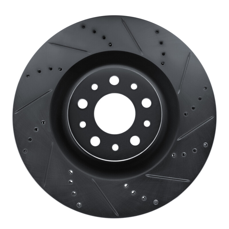 R1 14-19 Fiat 500L Front Right Drilled & Slotted Black Brake Rotor