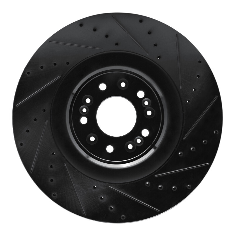 R1 17-22 Genesis G90 Front Right Drilled & Slotted Black Brake Rotor