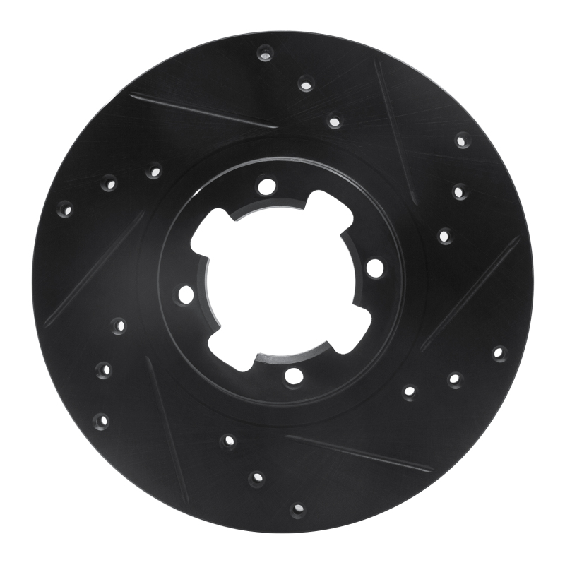 R1 85-94 Subaru DL Front Right Drilled & Slotted Black Brake Rotor