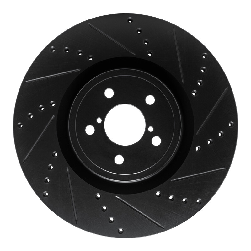 R1 03-25 Subaru Impreza Front Right Drilled & Slotted Black Brake Rotor