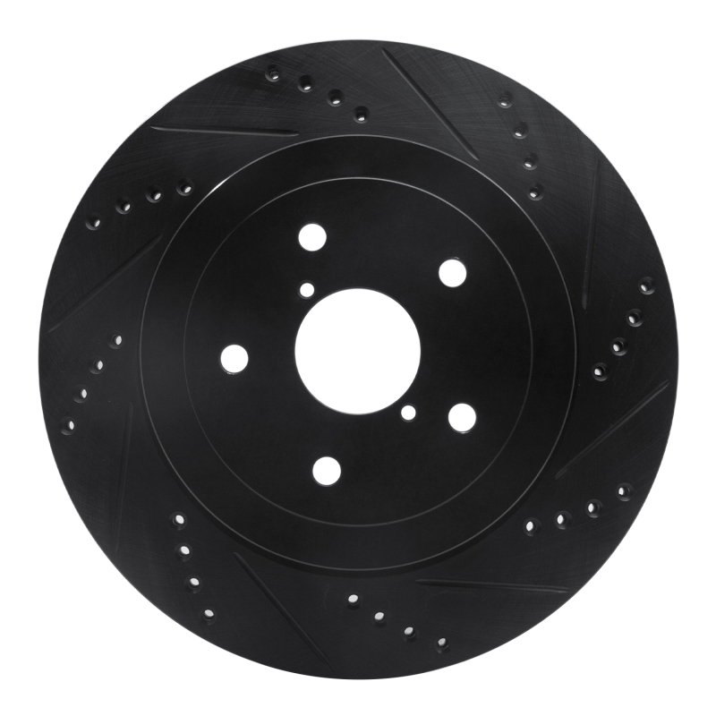 R1 05-07 Subaru Impreza Rear Right Drilled & Slotted Black Brake Rotor