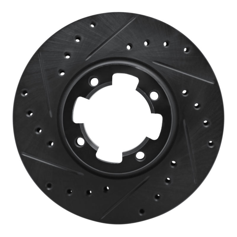 R1 83-89 Subaru GL Front Left Drilled & Slotted Black Brake Rotor
