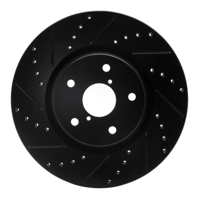 R1 06-21 Subaru Tribeca Front Left Drilled & Slotted Black Brake Rotor