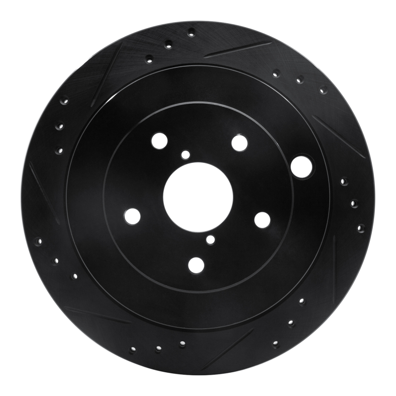 R1 06-14 Subaru Tribeca Rear Left Drilled & Slotted Black Brake Rotor