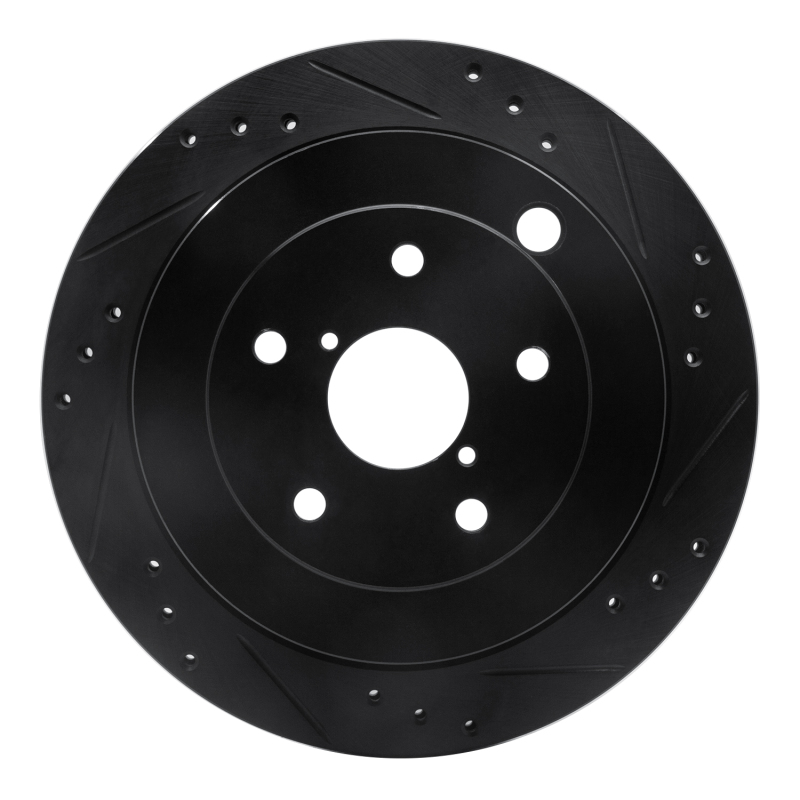 R1 06-14 Subaru Tribeca Rear Right Drilled & Slotted Black Brake Rotor