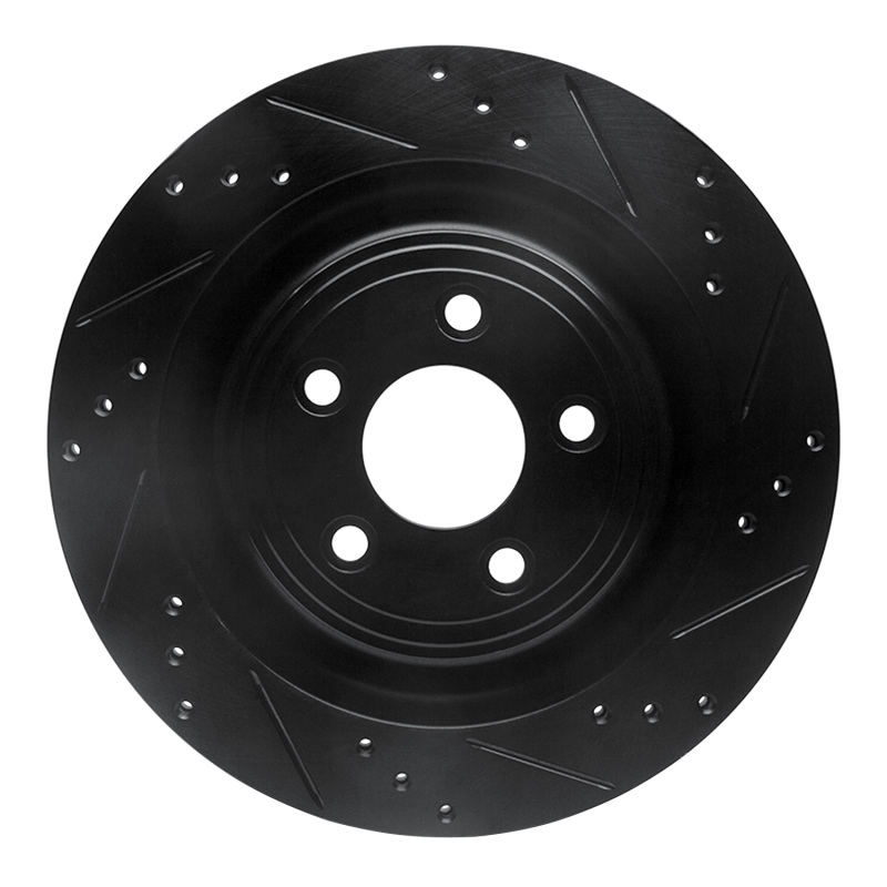 R1 06-15 Jaguar Super V8 Rear Right Drilled & Slotted Black Brake Rotor