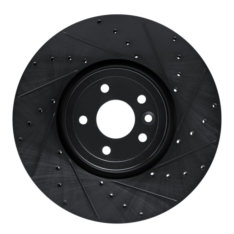 R1 16-24 Jaguar XF Front Right Drilled & Slotted Black Brake Rotor