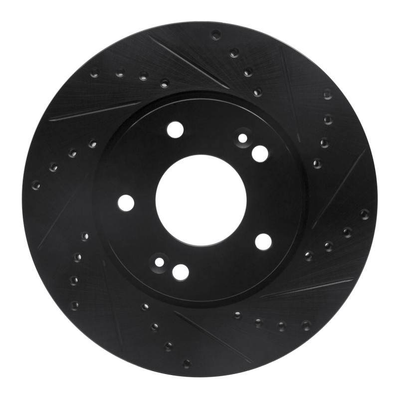R1 10-13 Kia Forte Koup Front Right Drilled & Slotted Black Brake Rotor