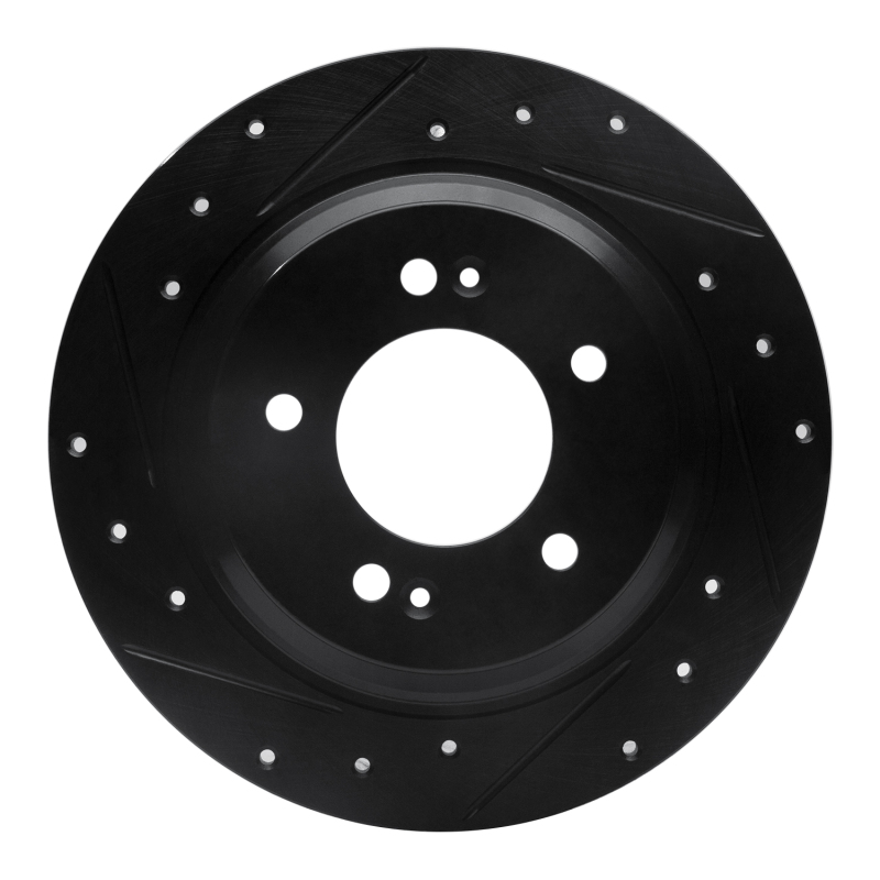 R1 13-25 Hyundai Kona Rear Left Drilled & Slotted Black Brake Rotor