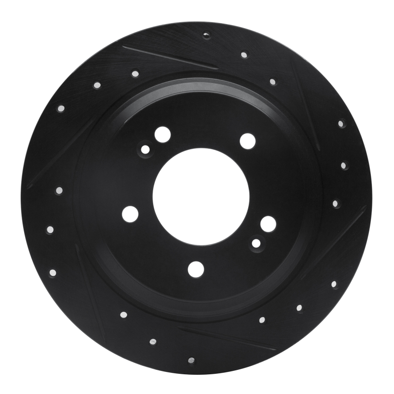 R1 13-25 Hyundai Elantra GT Rear Right Drilled & Slotted Black Brake Rotor