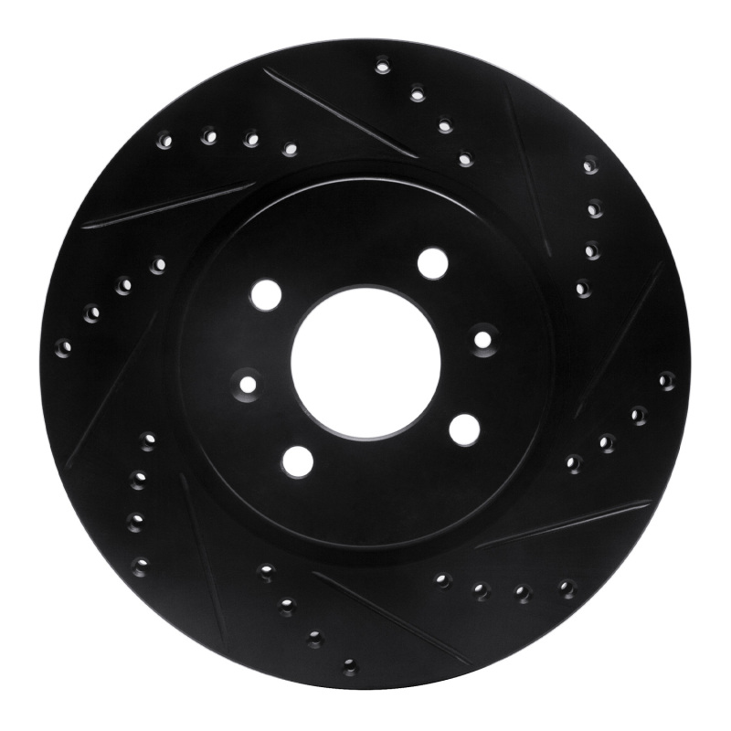 R1 12-23 Hyundai Accent Front Right Drilled & Slotted Black Brake Rotor