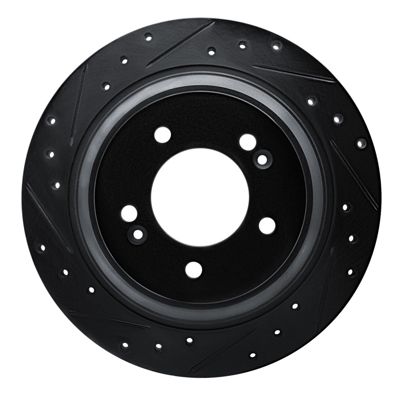R1 17-23 Hyundai Kona EV Rear Left Drilled & Slotted Black Brake Rotor