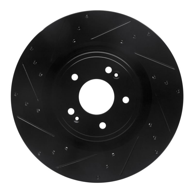 R1 18-22 Genesis G70 Front Left Drilled & Slotted Black Brake Rotor